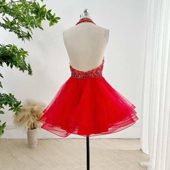 Mori Lee Halter Red mini Prom dress - Picture 4 of 11
